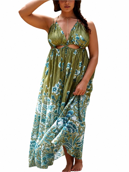 Anthropologie Dresses & Skirts - Anthropologie Green Floral Halter Maxi Dress
